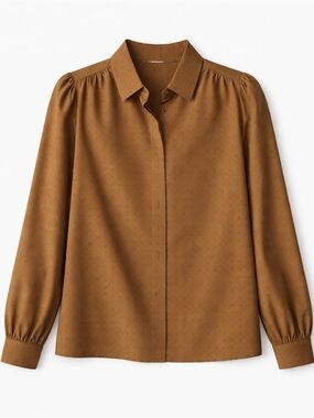 Long-Sleeve Collared Blouse in Warm Brown